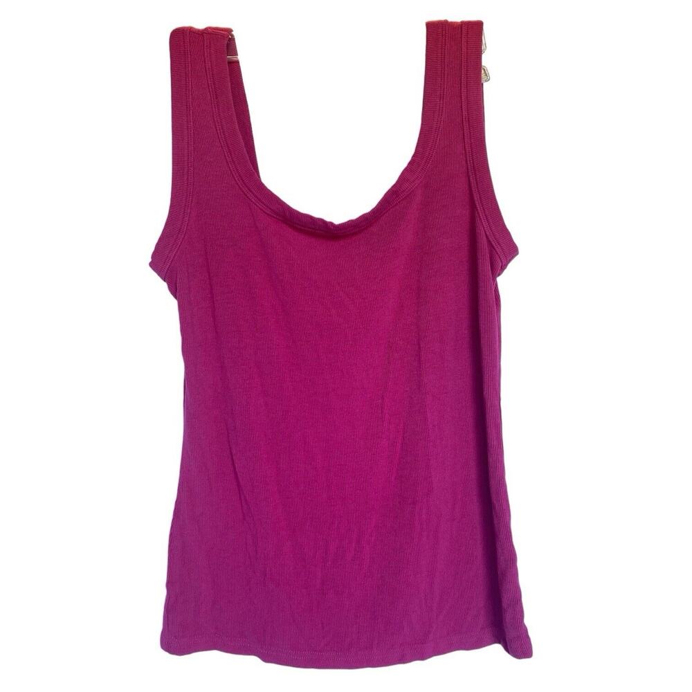 Easy Gala Women’s Tank Size Large Magenta Ribbed Square Neck Backless